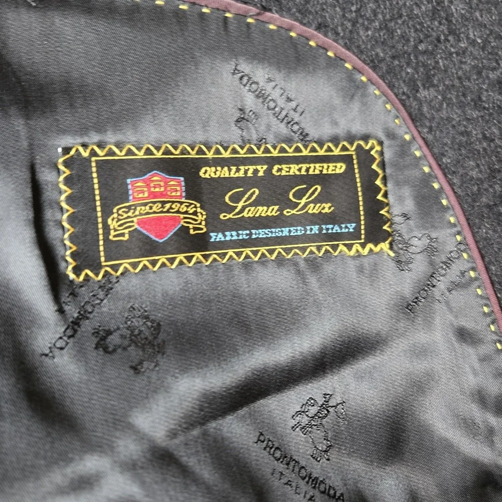 Pronto Moda Lambs Wool Cashmere‎ Blend Sports Coat Charcoal 48L Measurement Pics